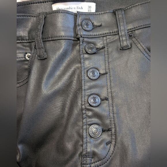 Abercrombie & Fitch Black Coated Ankle Straight Ultra High Rise Jeans Size 30 - Picture 3 of 10
